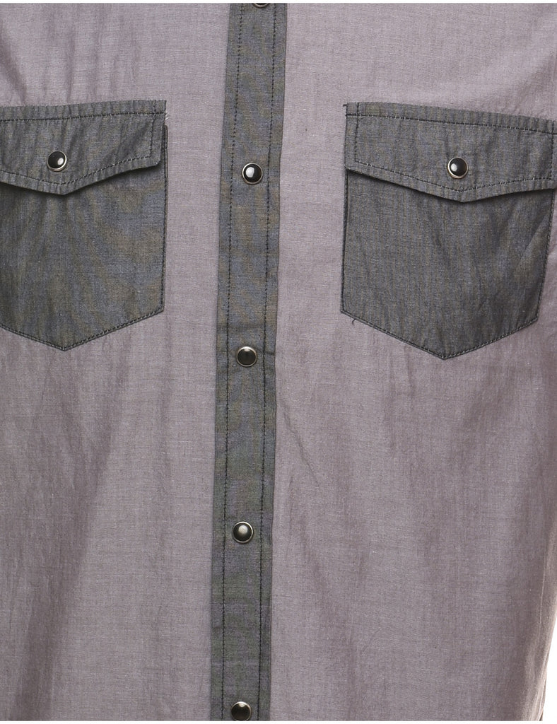 Grey Short Sleeve Western Shirt - M