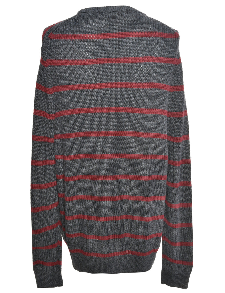 Grey Striped Jumper - L