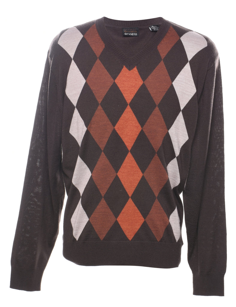 Harlequin Pattern Fine Knit Jumper - XL