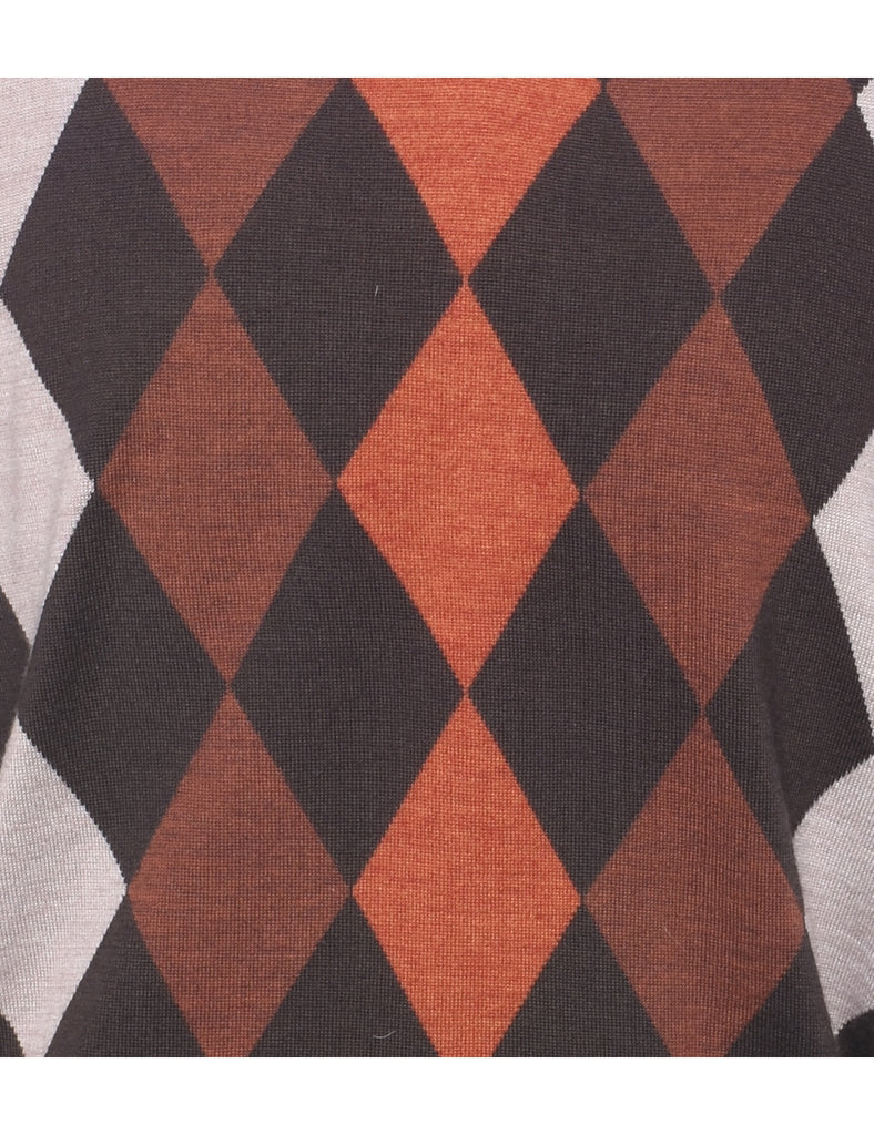 Harlequin Pattern Fine Knit Jumper - XL