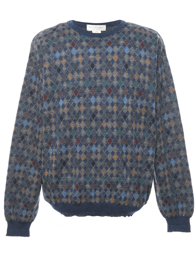 Harlequin Pattern Wool Jumper - XL