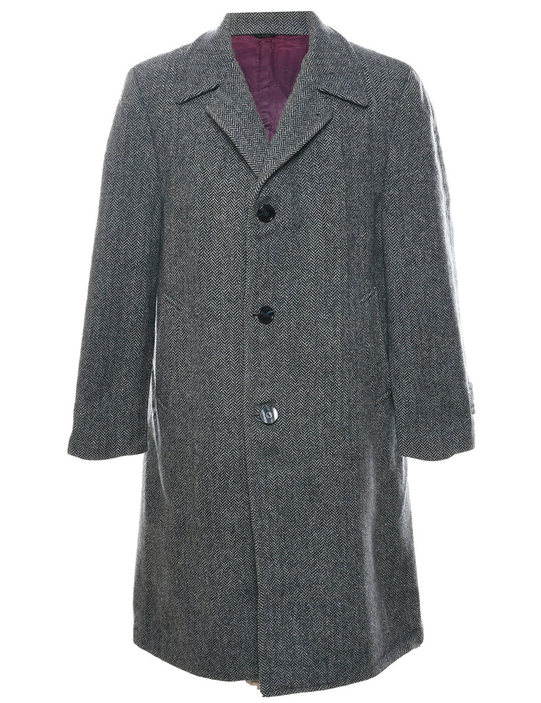 Herringbone Tweed Wool Coat - L