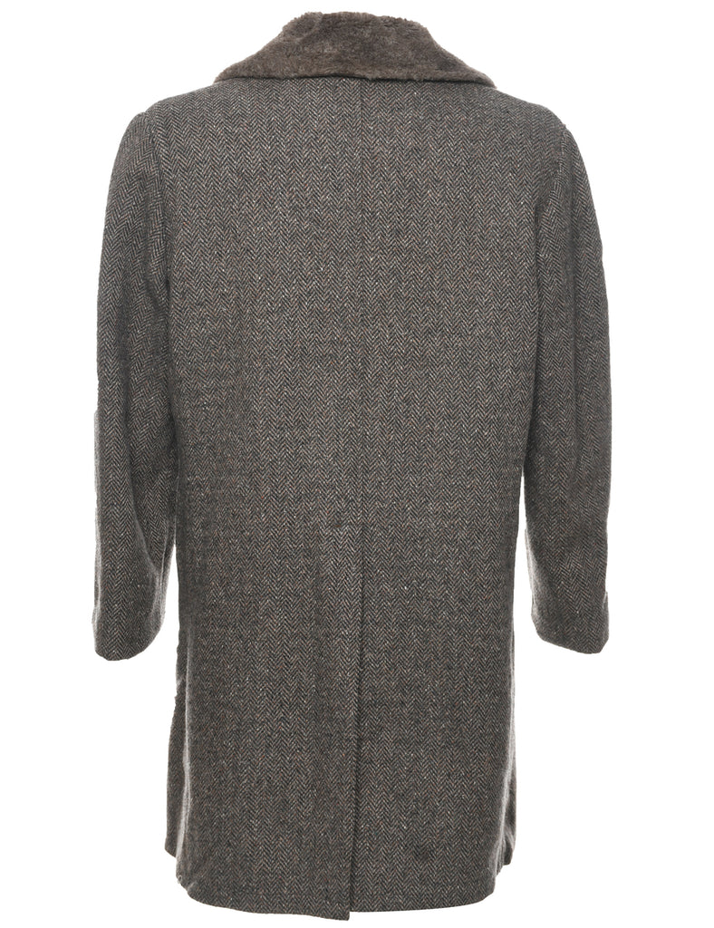 Herringbone Tweed Wool Coat - M