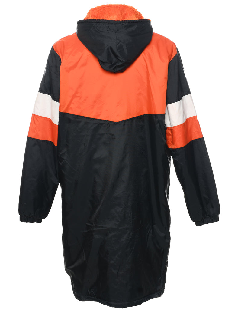 Hooded Black & Orange Nylon Coat - XL