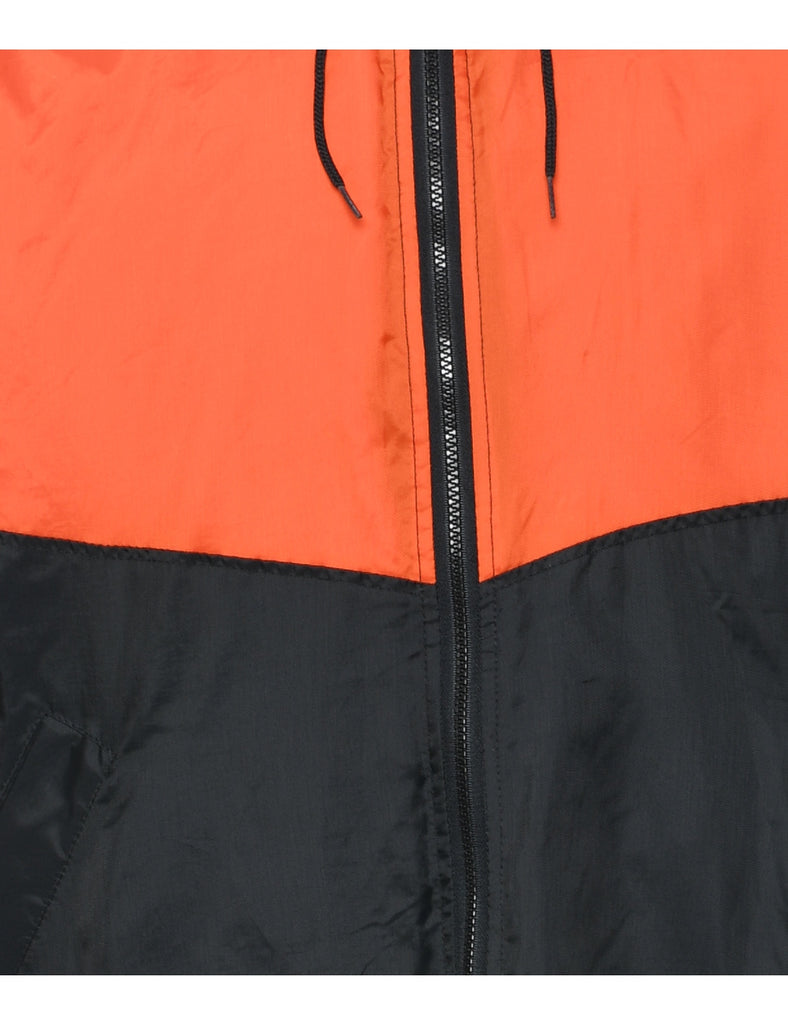 Hooded Black & Orange Nylon Coat - XL