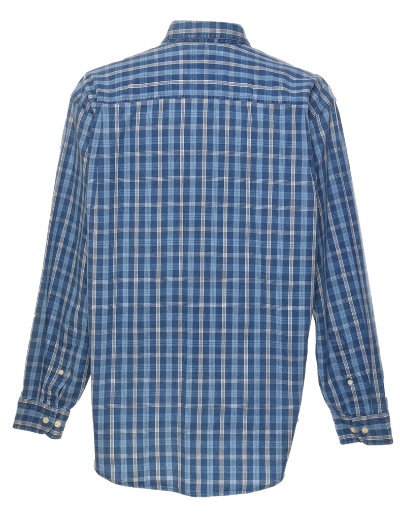 John Ashford Checked Blue & White Denim Shirt - L