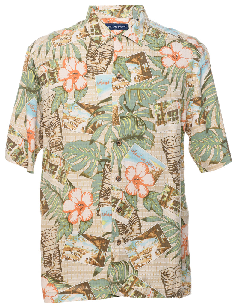 John Ashford Pacific Hut Print Hawaiian Shirt - L