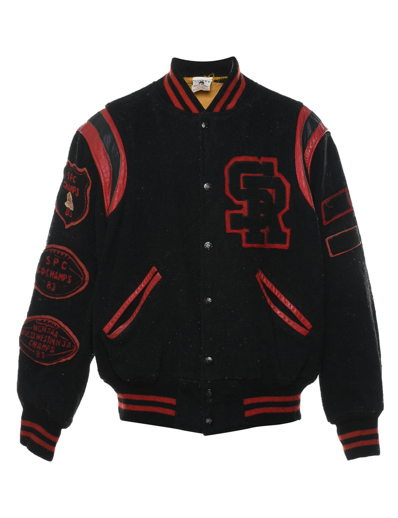 Kaye Bros. Black & Red Appliqued 1983 Varsity Jacket - L