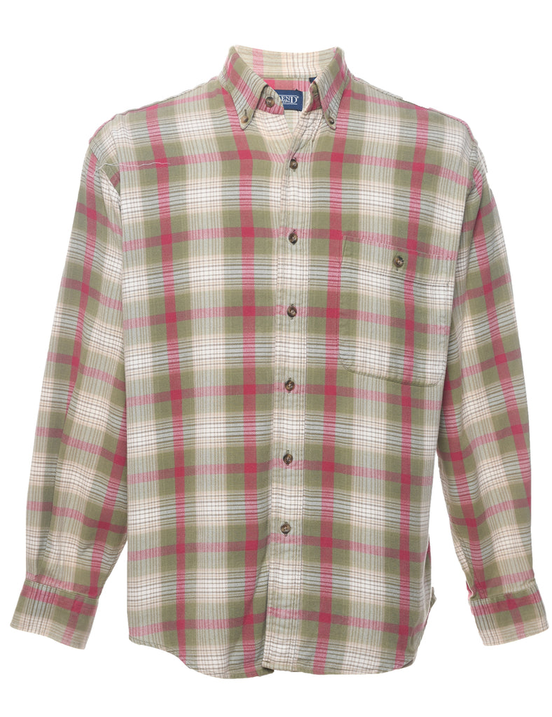 Land's End Checked Light Green & Red Shirt - M
