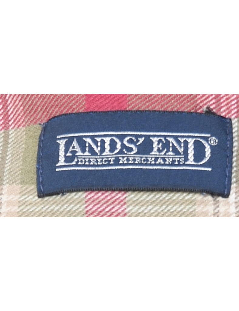 Land's End Checked Light Green & Red Shirt - M