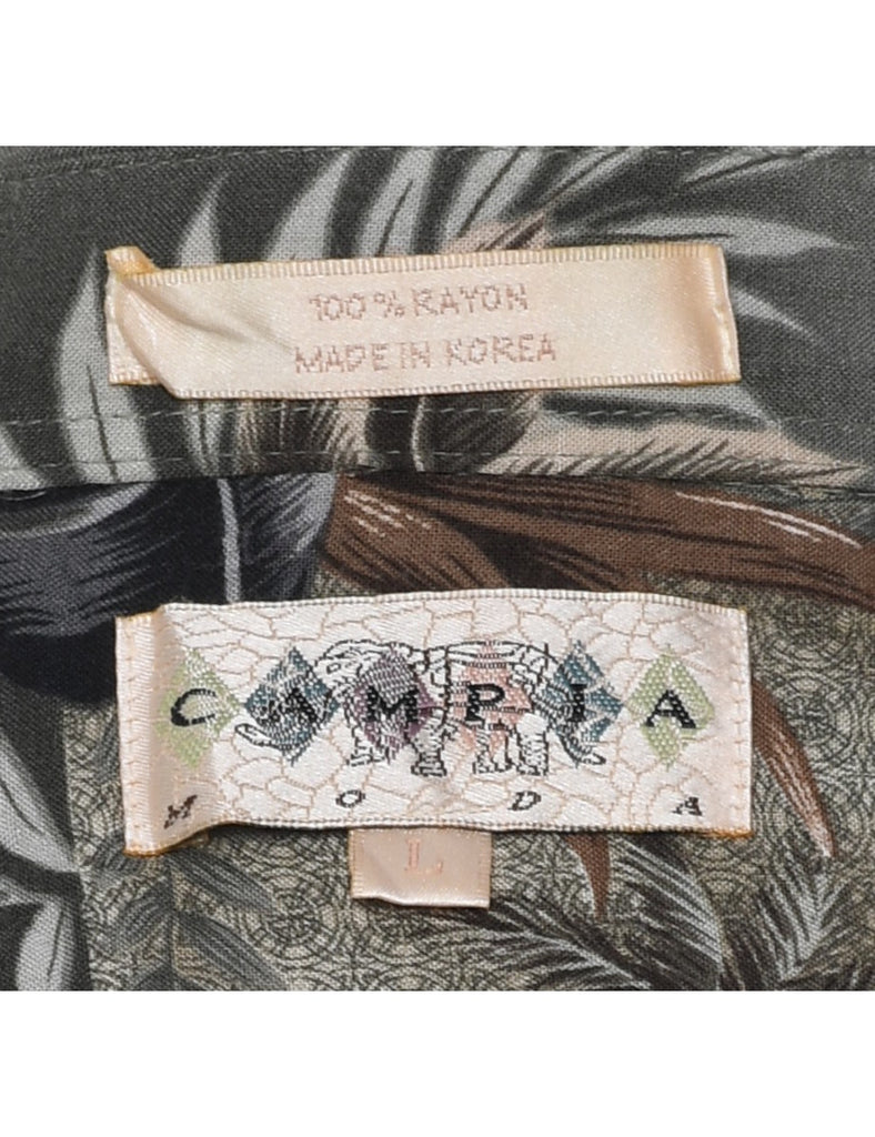 Leafy Print Hawaiian Shirt - L