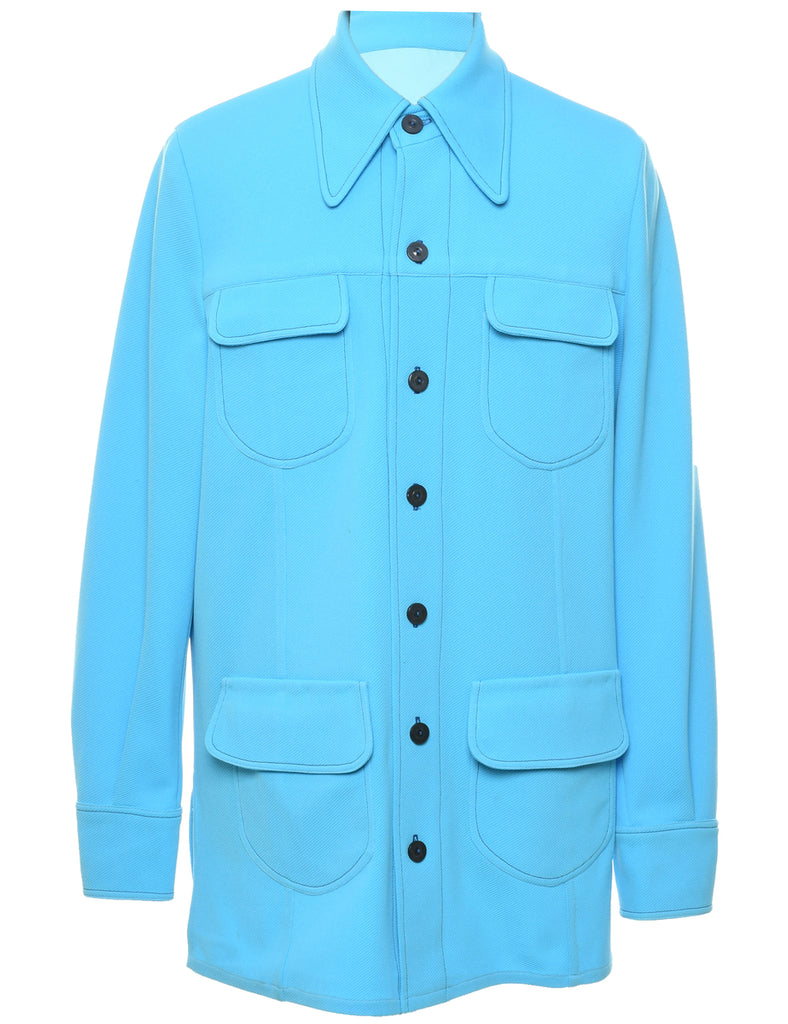 Light Blue 1970s Daggar Collar Jacket - M