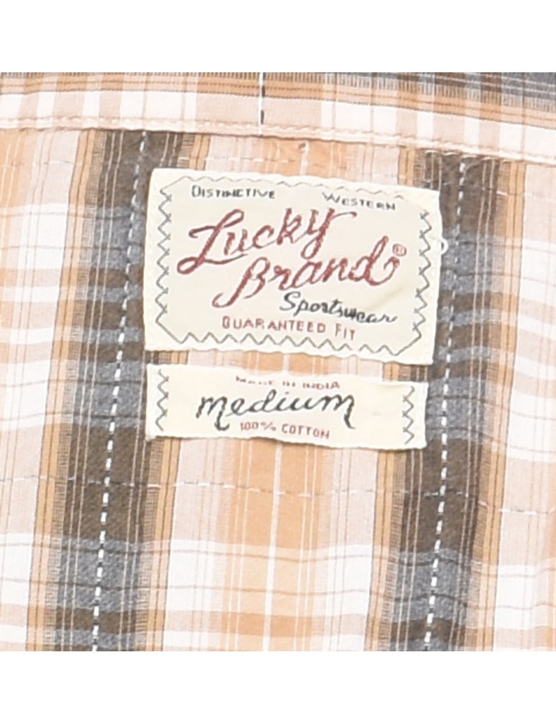 Light Brown & Dark Brown Checked Western Shirt - M