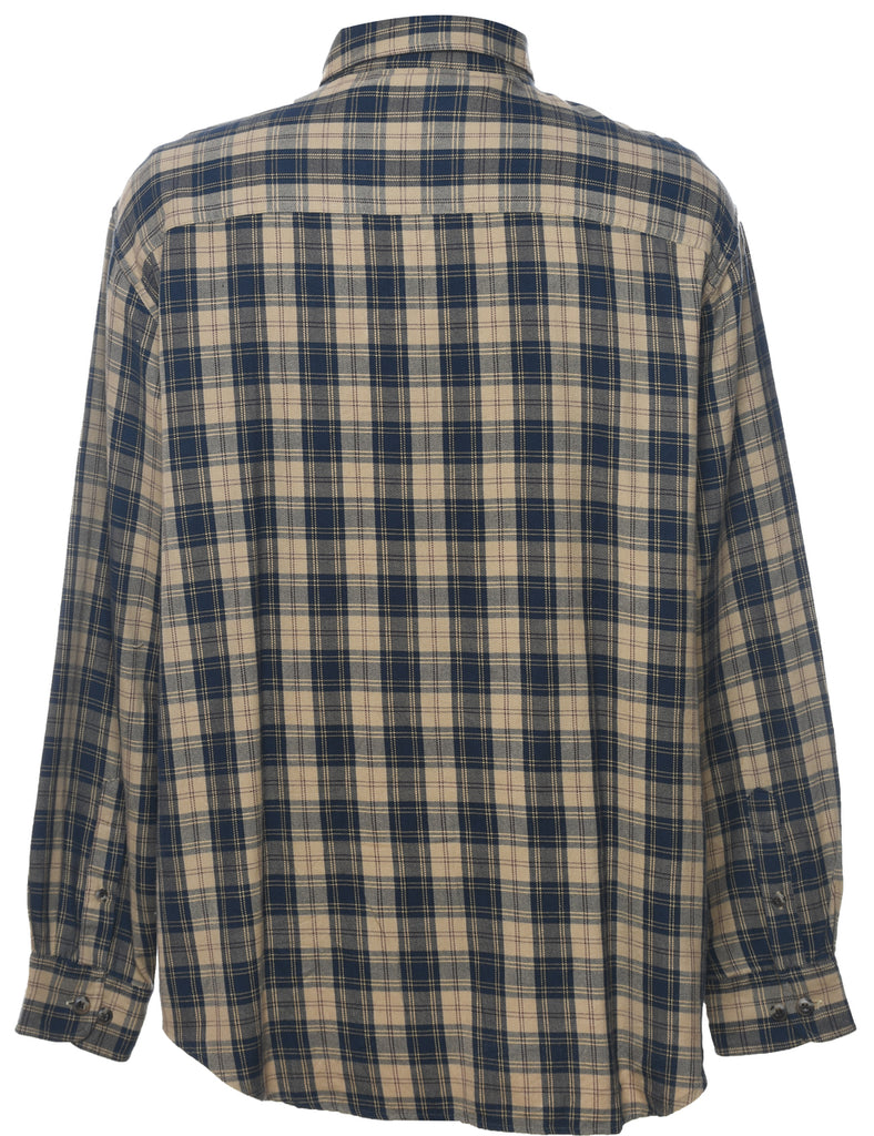 Long Sleeved Beige & Navy Checked Shirt - L