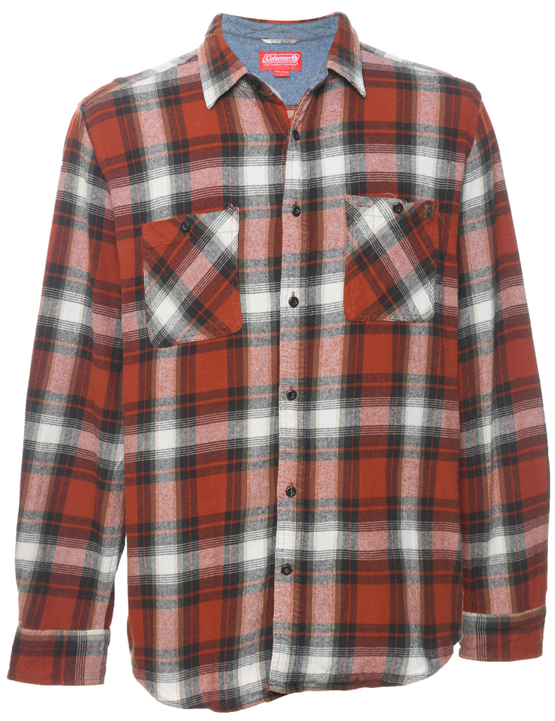 Long Sleeved Checked Navy & Grey 1990s Flannel Shirt - L