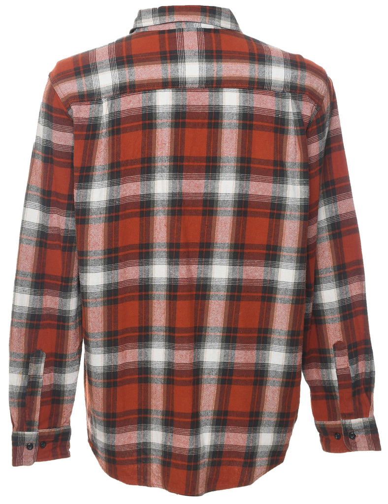 Long Sleeved Checked Navy & Grey 1990s Flannel Shirt - L