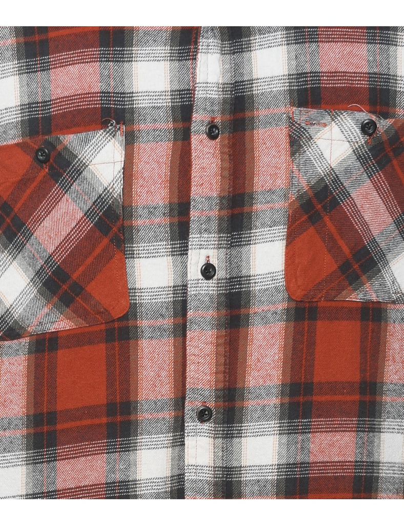 Long Sleeved Checked Navy & Grey 1990s Flannel Shirt - L