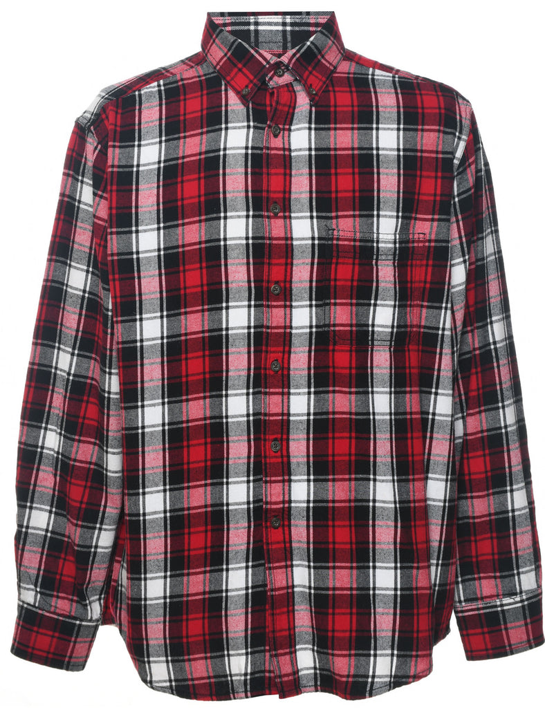 Long Sleeved Checked Red, Black & White 1990s Shirt - L