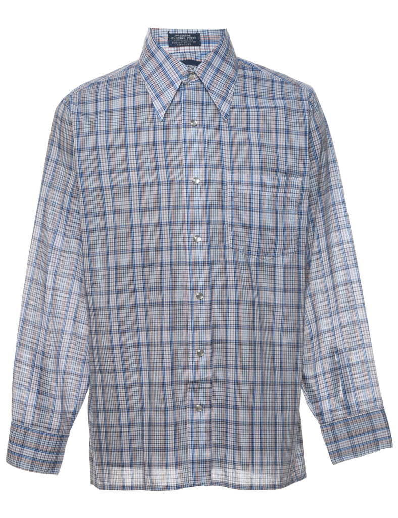 Long Sleeved Classic 1970s Multi-Colour Checked Shirt - L