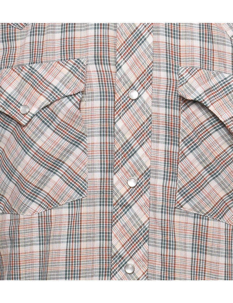 Long Sleeved Light Brown & Grey Checked Western Shirt - M