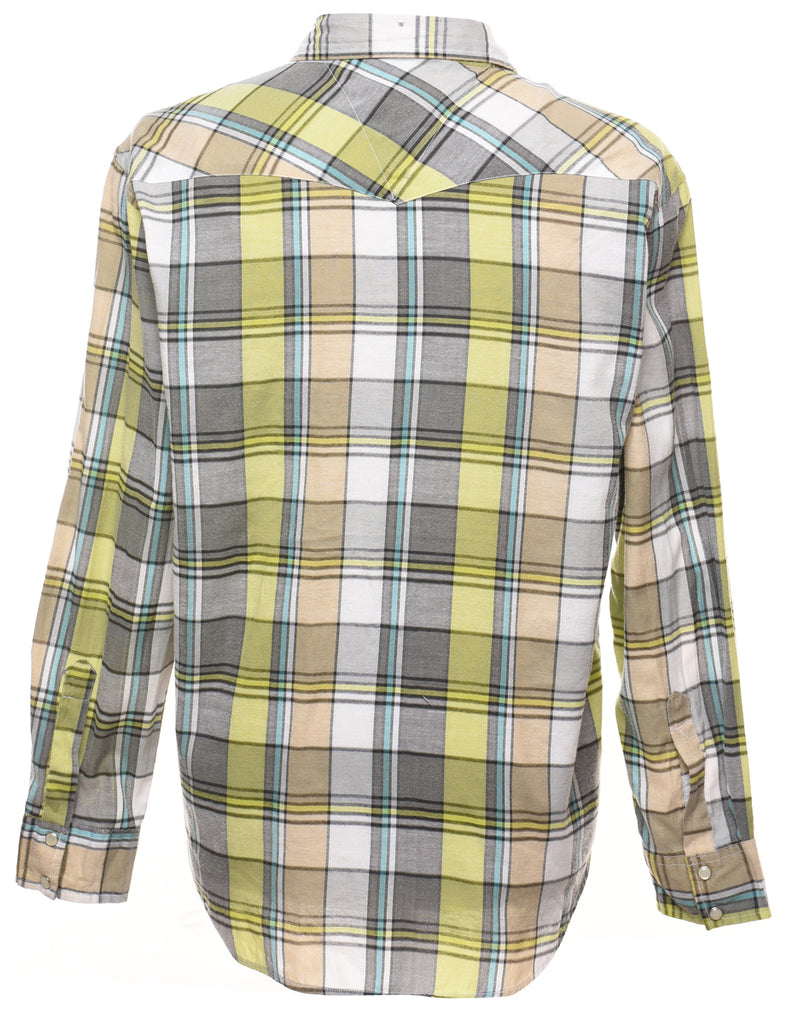 Long Sleeved Lime Green & Grey Checked Shirt - L