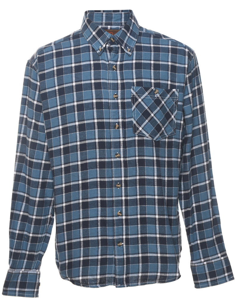 Long Sleeved Navy & Blue Flannel Checked Shirt - M