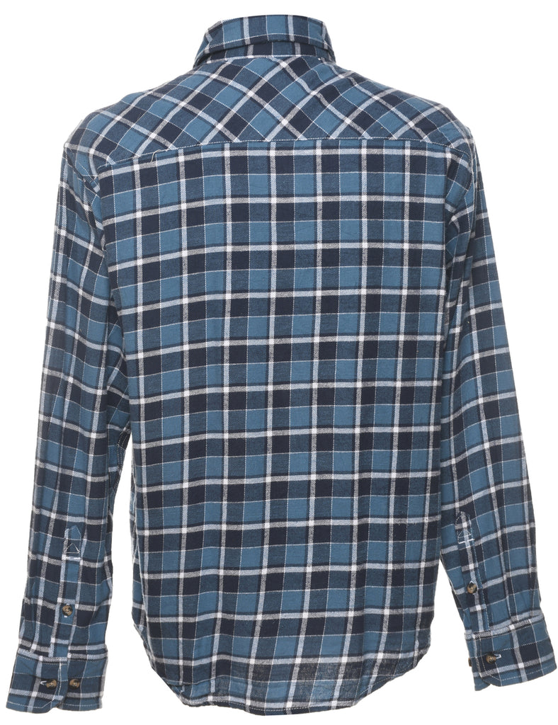 Long Sleeved Navy & Blue Flannel Checked Shirt - M