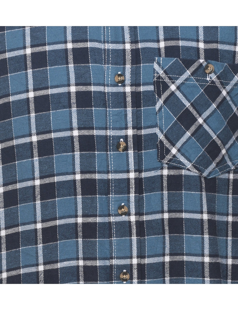 Long Sleeved Navy & Blue Flannel Checked Shirt - M