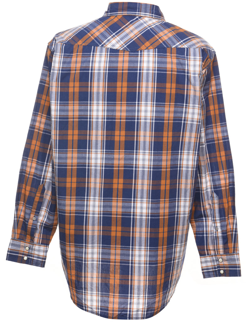 Long-Sleeved Orange & Navy Checked Shirt - L