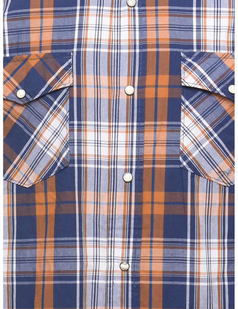 Long-Sleeved Orange & Navy Checked Shirt - L