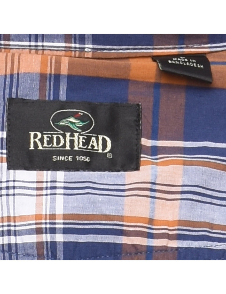 Long-Sleeved Orange & Navy Checked Shirt - L