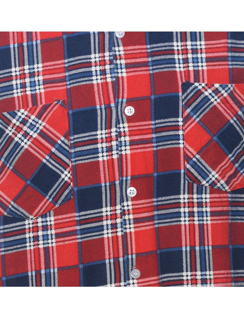 Long Sleeved Red & Navy Flannel Checked Shirt - M