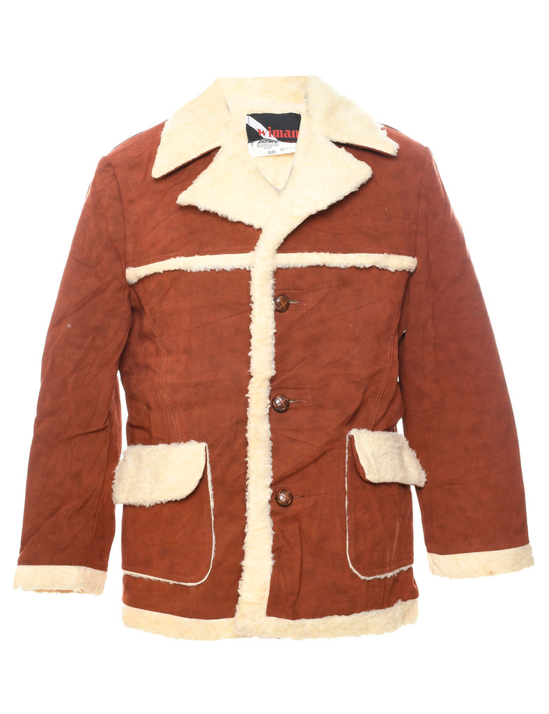 Maroon Faux Shearling Suede Jacket - L