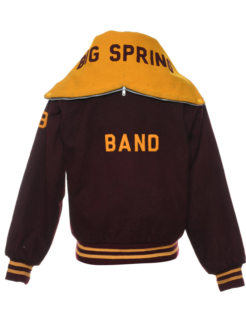 Maroon & Yellow Band Design Varsity Jacket - M