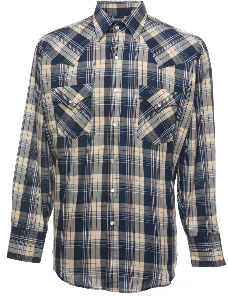 Navy & Beige Checked Shirt - M