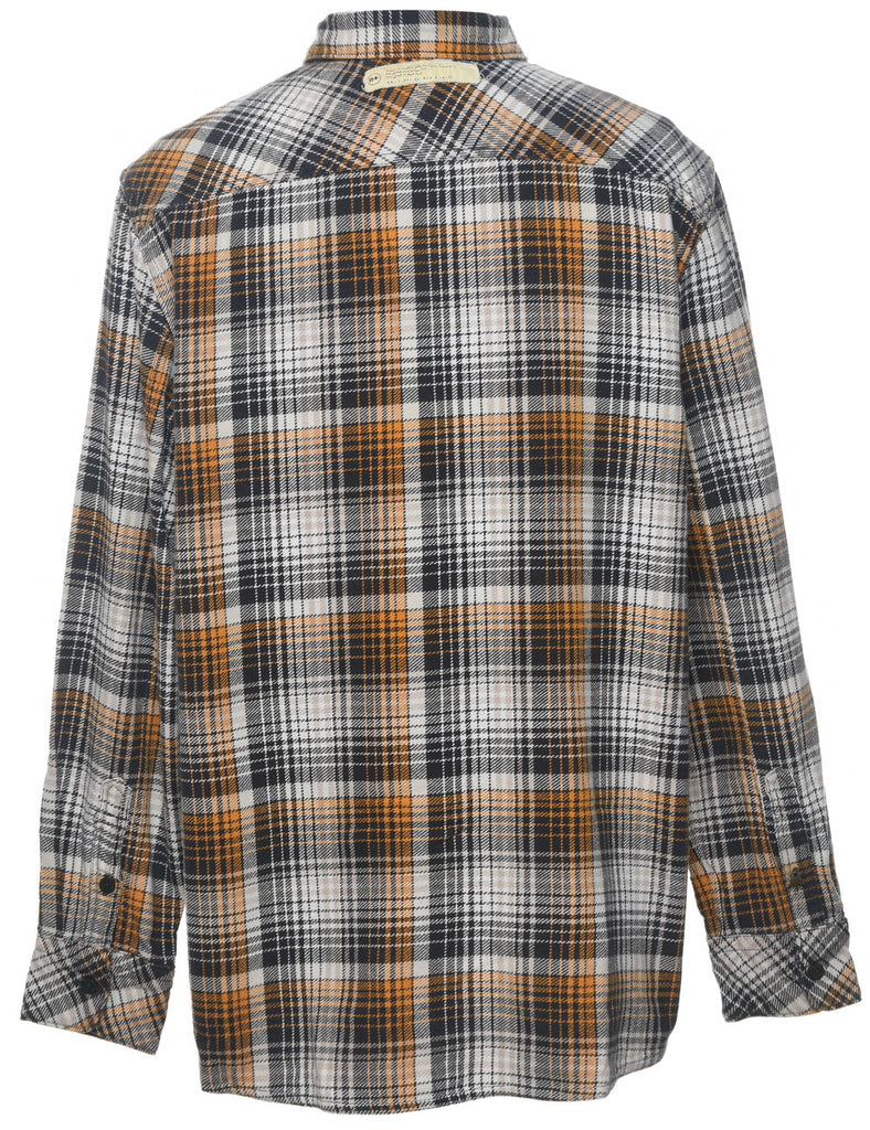 Navy & Orange Checked Flannel Shirt - L