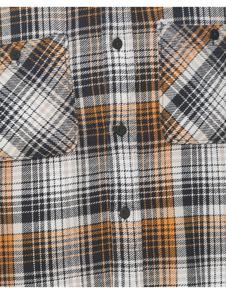 Navy & Orange Checked Flannel Shirt - L