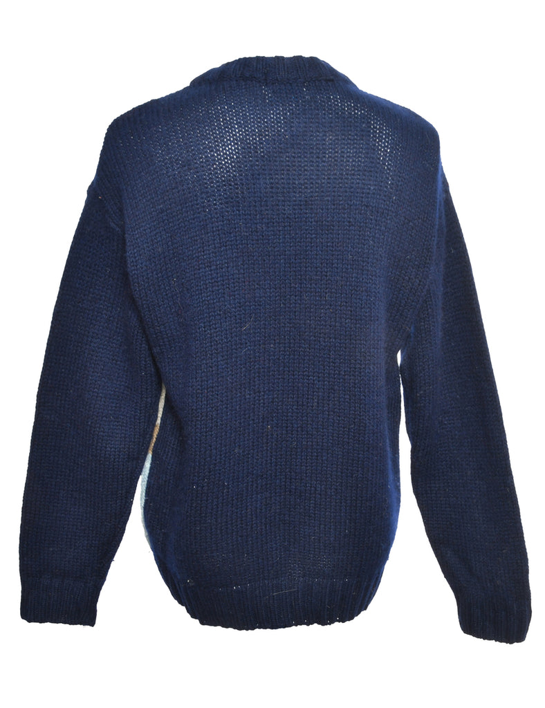 Navy Patterned Jumper - M