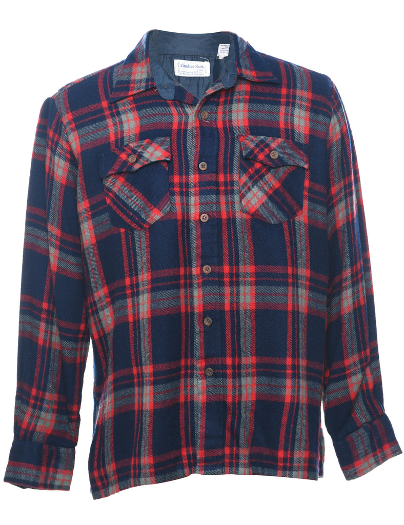 Navy & Red Flannel Checked Shirt - L