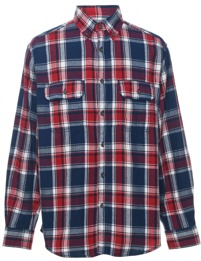 Navy & Red Flannel Checked Shirt - M