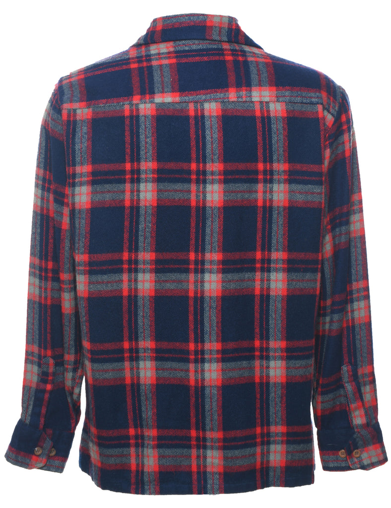 Navy & Red Flannel Checked Shirt - L