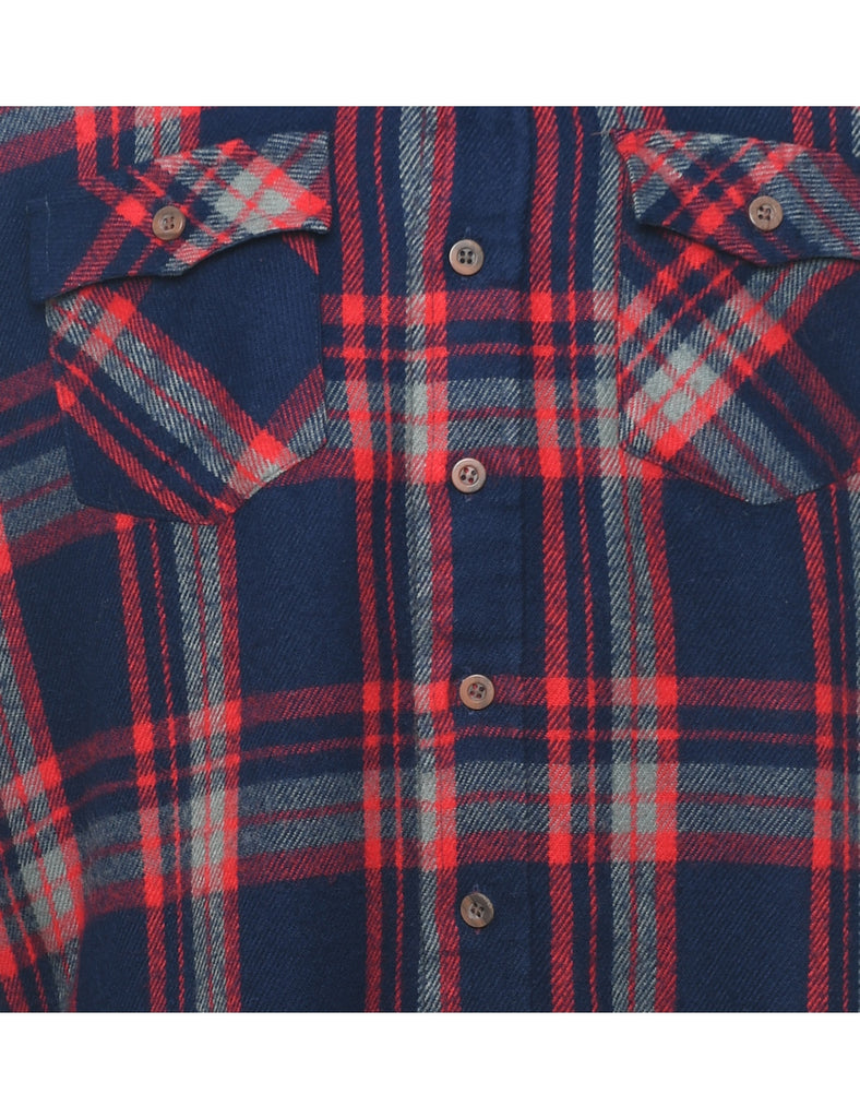 Navy & Red Flannel Checked Shirt - L