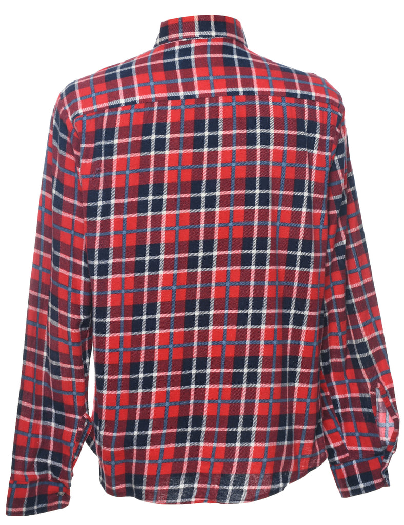 Navy, Red & White Flannel Checked Shirt - M