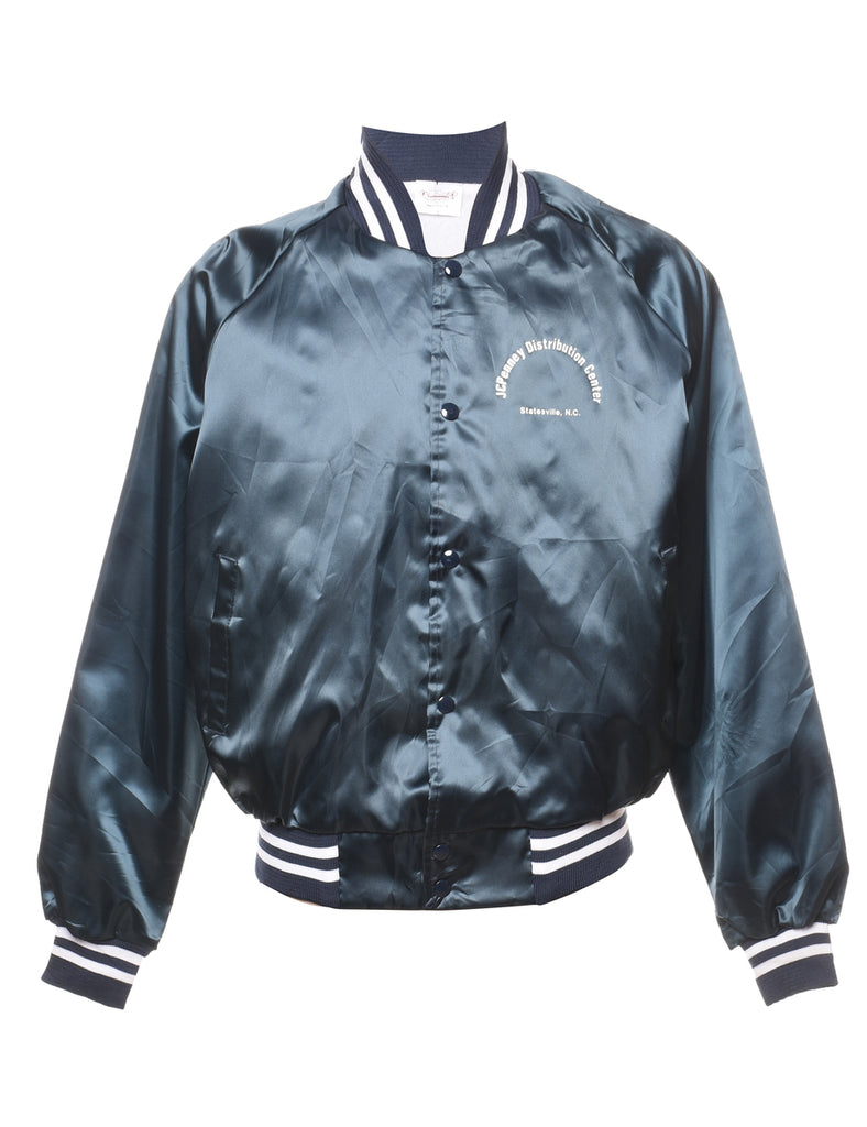 Navy & White Silky Contrast Bomber Jacket - L