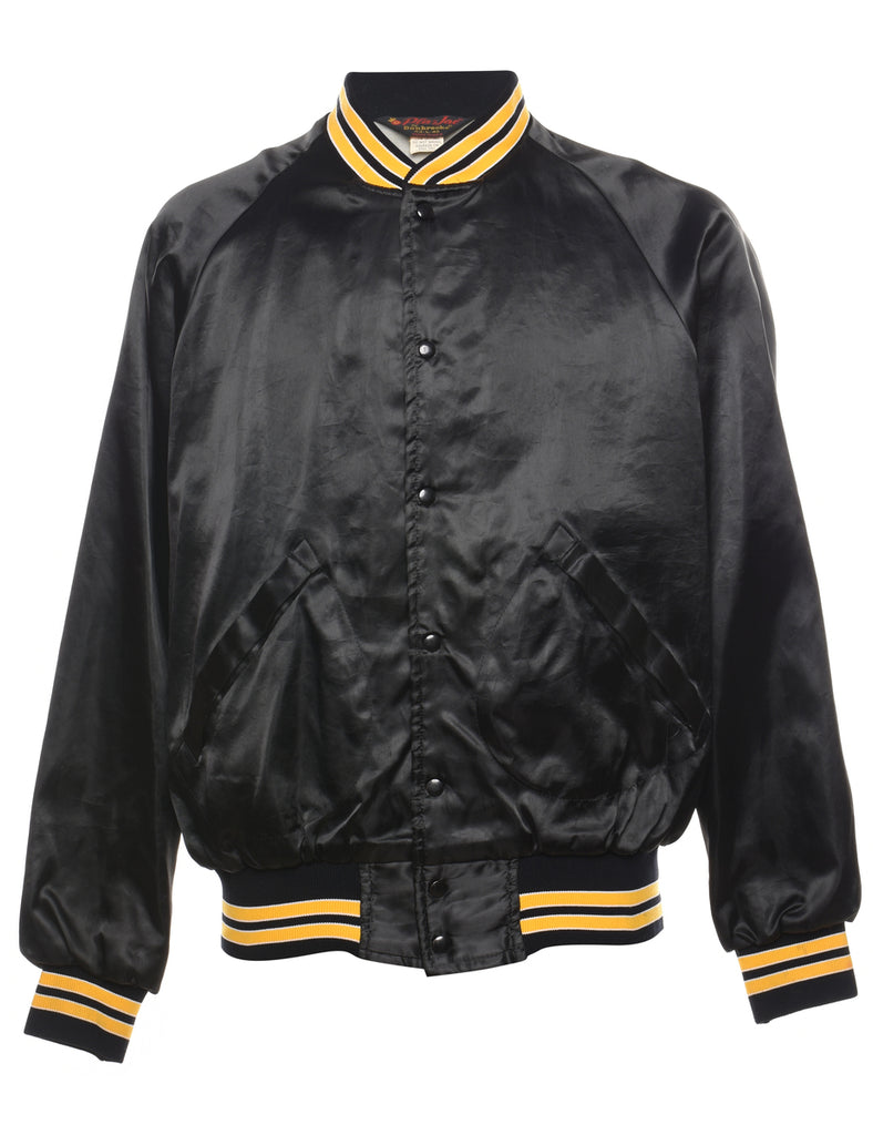 Nylon Black & Yellow Printed Shiny Bomber Jacket - L