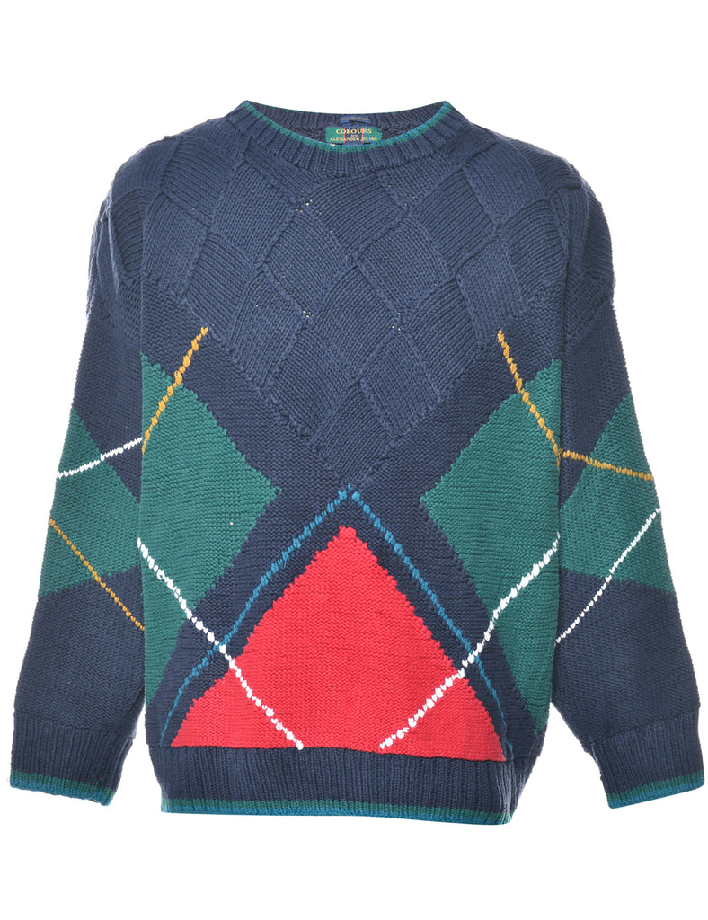 Patterned Navy Jumper - L