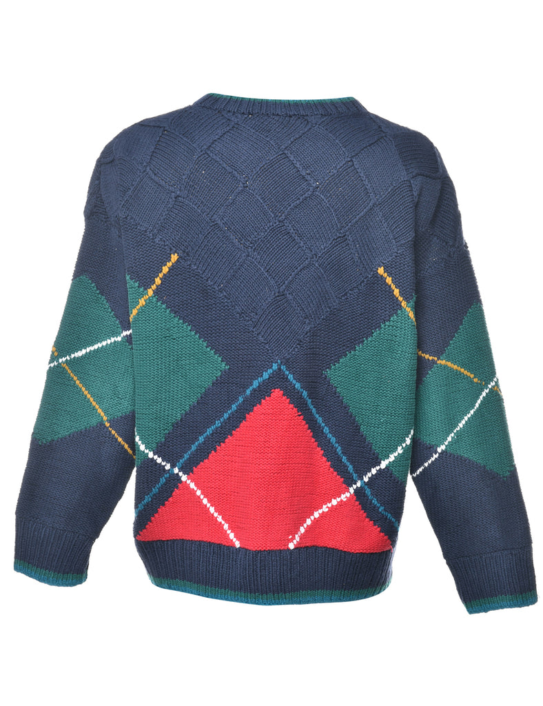 Patterned Navy Jumper - L