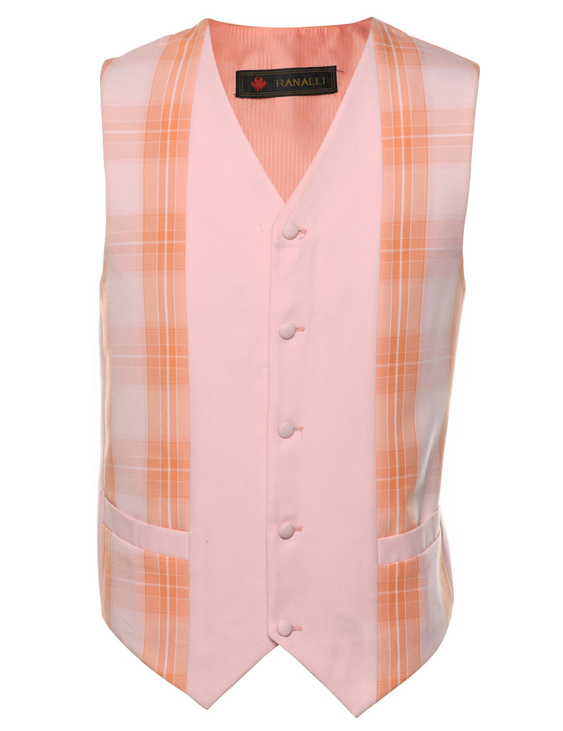 Pink & Orange Contrast Checked Waistcoat - L