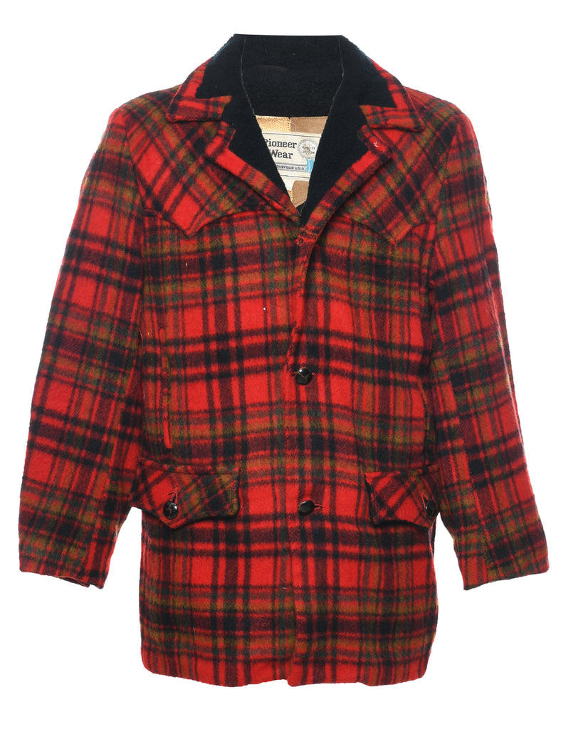 Plaid Wool Coat - M