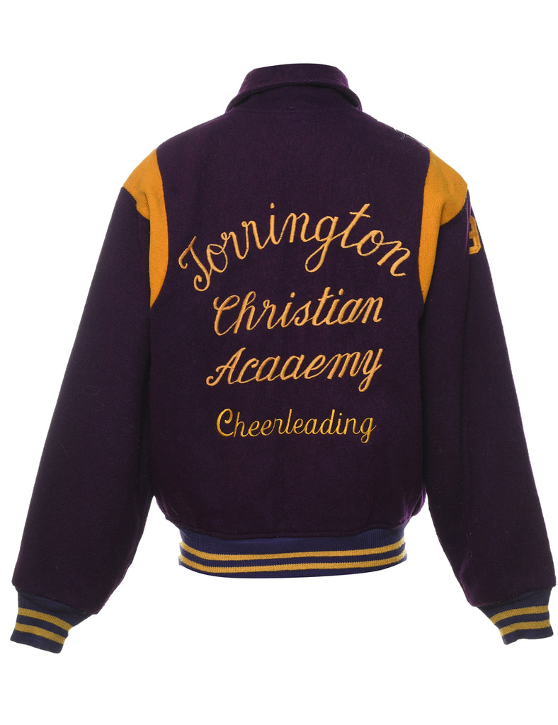 Purple & Yellow Embroidered 1980s Christian Academy Cheerleading Varsity Jacket - M